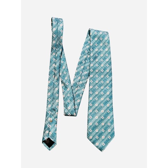 Men's SERICA Silk NECKTIE Tie HAND MADE IN Italy BLUE WHITE PINPOINT DECOR 3x59 - Picture 1 of 9